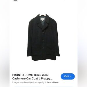 Pronto Uomo Elegant Black Wool Pea Coat
